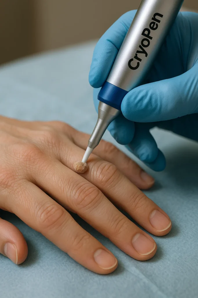 example of cryopen wart removal Bow treatment on a persons finger