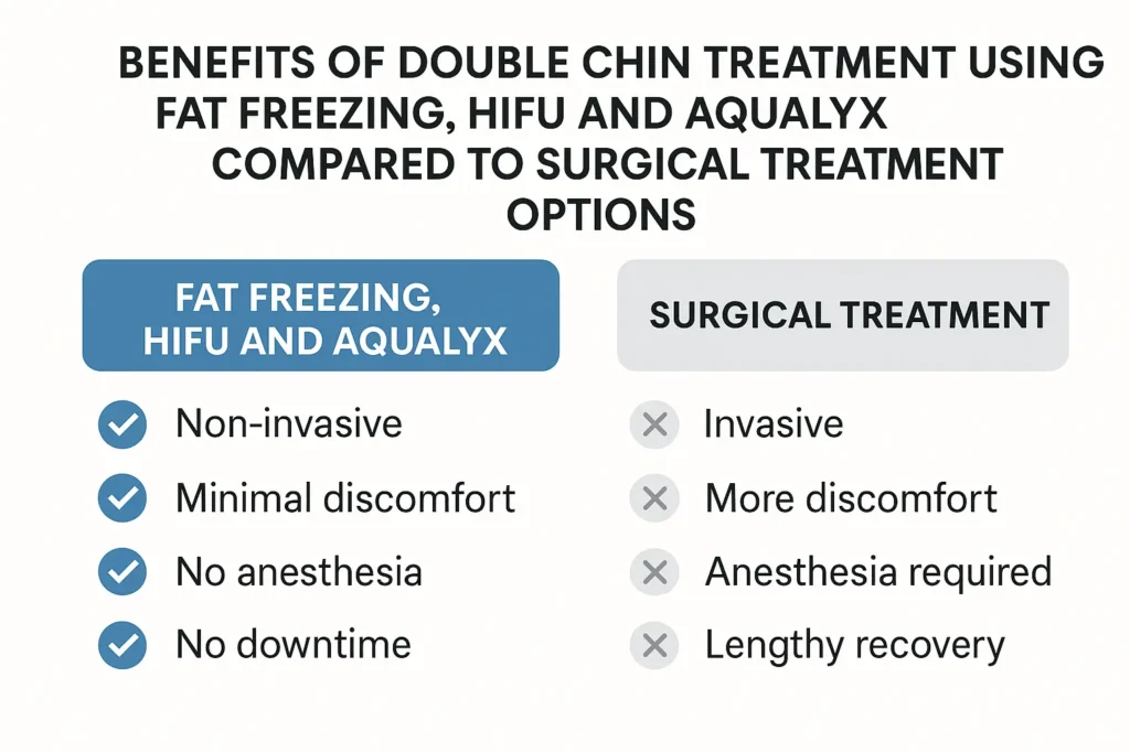 Graphic about the benefits of double chin treatment Bow - from LA LIPO