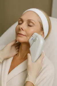 Woman receiving HIFU non surgical facelift treatment Bow