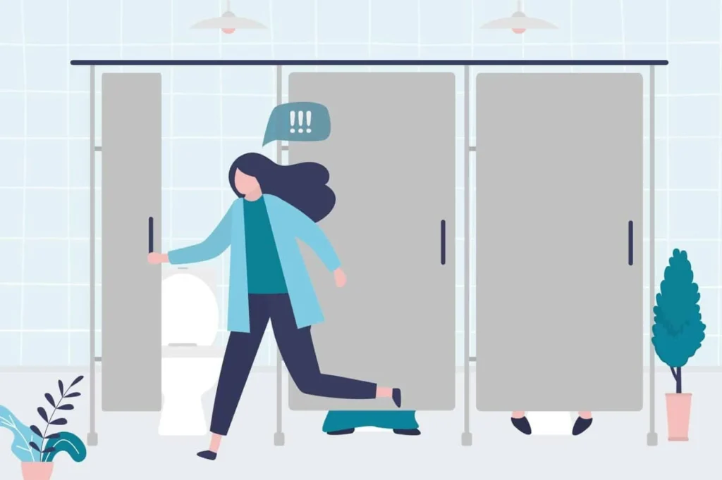 graphic of Urine incontinence Bow woman running to the toilet.
